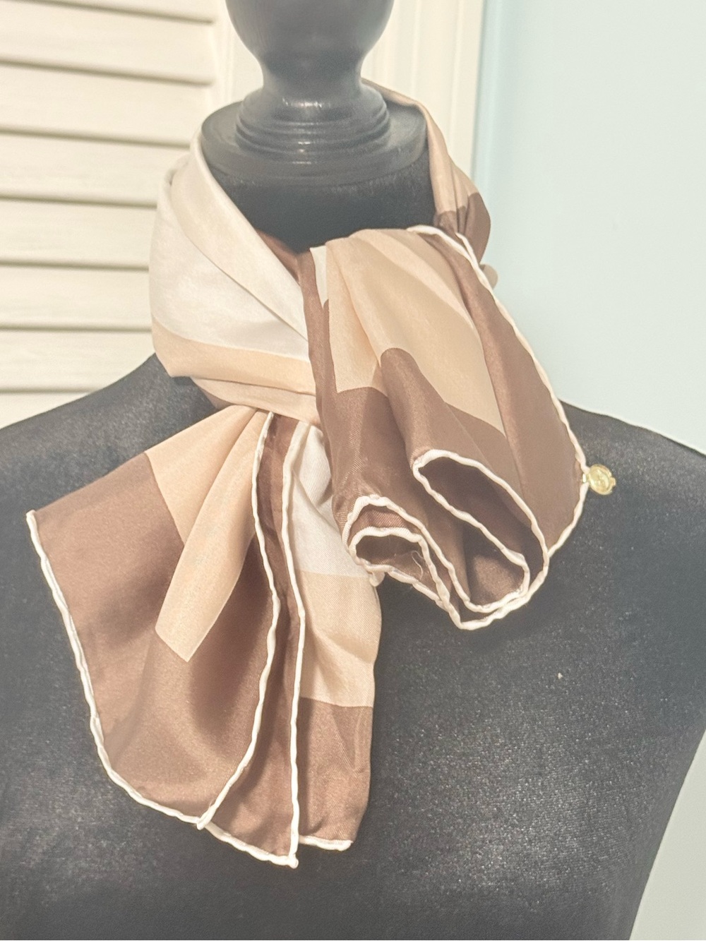 Valentino Silk Brown and Cream Geometric Scarf/Wrap! - Picture 6 of 6